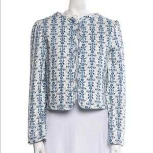 Caroline Constas- NWT Blue and White Floral Print Quilted Cropped Jacket